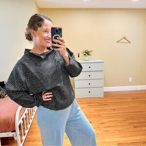 NWT Roseanna Black White Button Front Polka Dot Blouse Top 40 Large